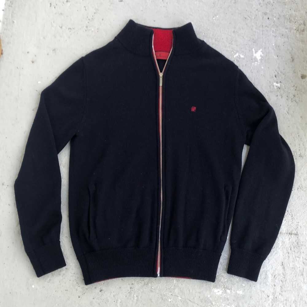 Carolina Herrera Black Zip-Up Sweater with Red Trim